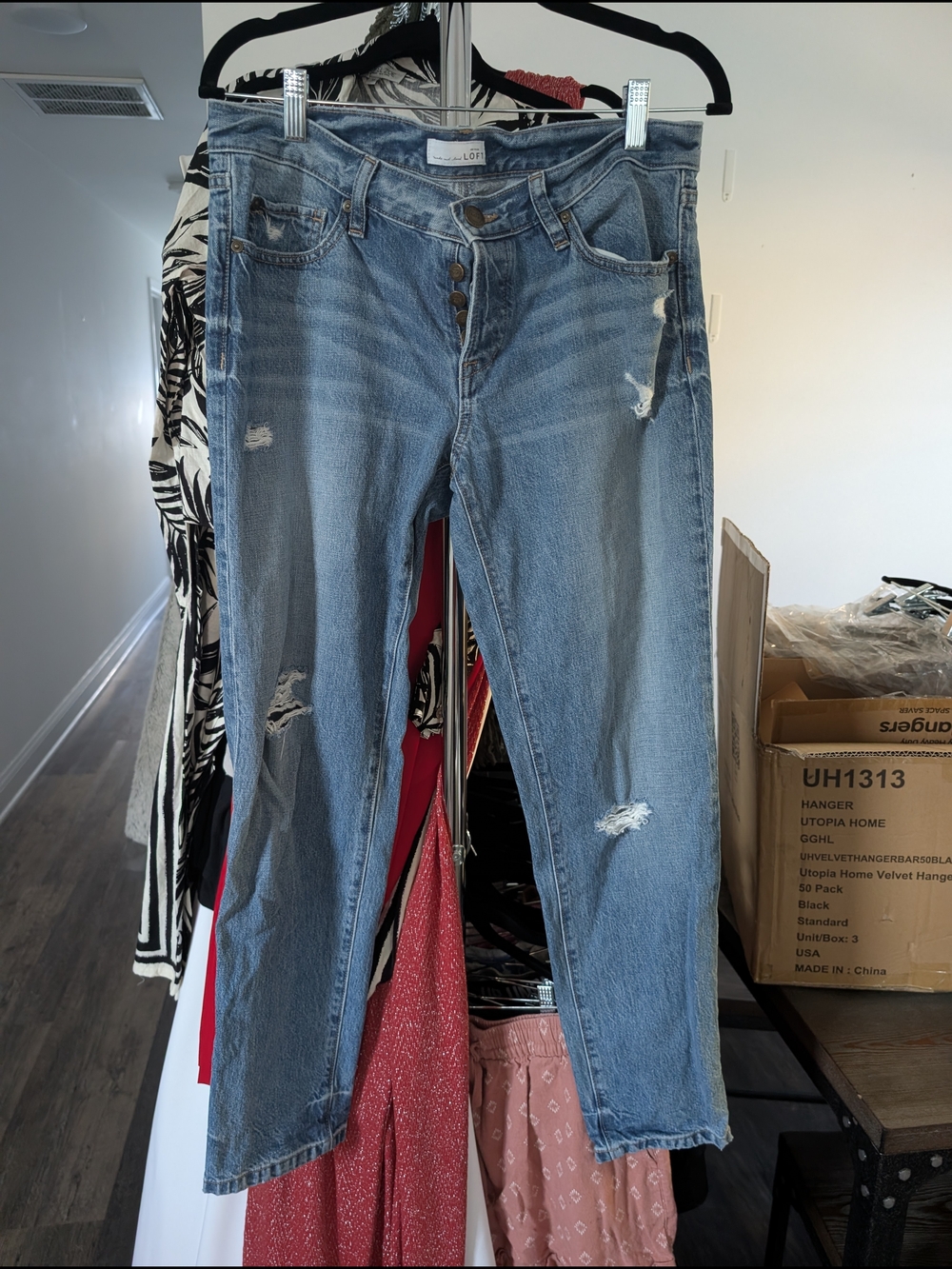 LOFT Light Blue Distressed Straight-Leg Jeans